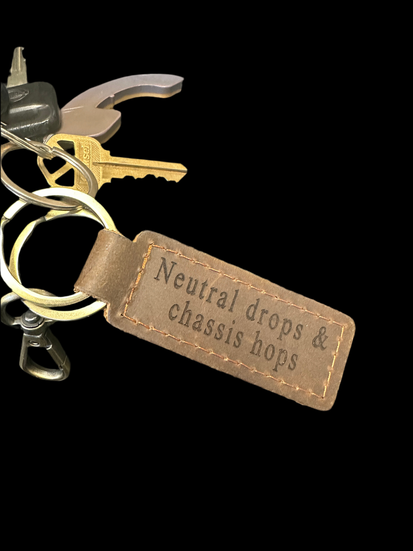 Neutral drops & chassis hops leather keychains